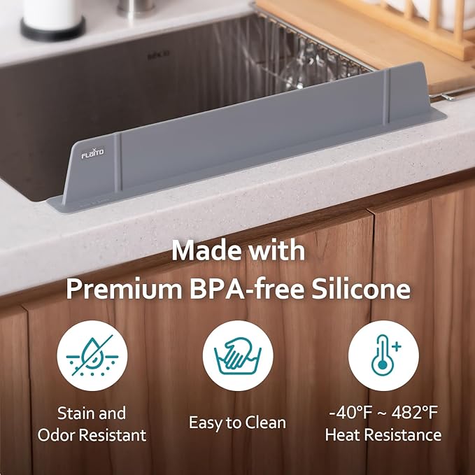 carrotez Silicone Kitchen Sink Splash Guard for Faucet — Silicone Water Splash Guard Mat, Dishwasher Safe, Gray(20.5" x 1.8" x 2.75")
