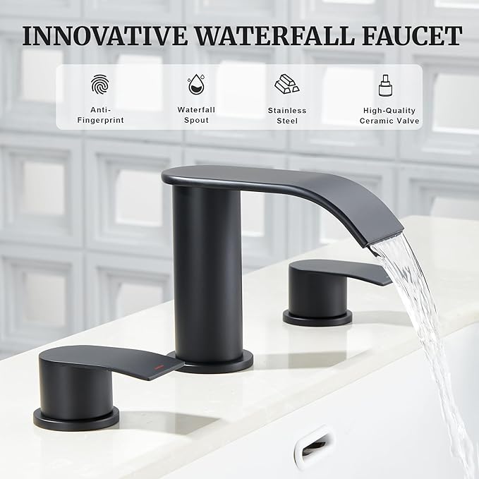 Ultimate Unicorn Black Bathroom Sink Faucet 3 Hole - 8 Inch Rv Vanity Lavatory Utility Faucets Centerset - 2 Handle Restroom Modern Matte Black Bathroom Faucet Widespread with Pop Up Drain