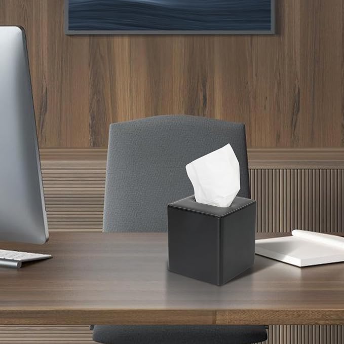 MOCHTERO Decorative Tissue Box Cover Square Leather, Tissue Holder,Bathroom Accessories,for Home and Office,Black