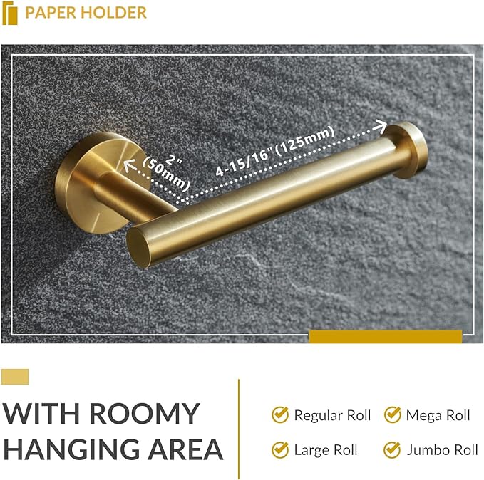 Toilet Paper Holder Brushed Dark Gold, APLusee SUS304 Stainless Steel Round TP Hanger, Modern Bathroom Lavatory Tissue Roll Storage