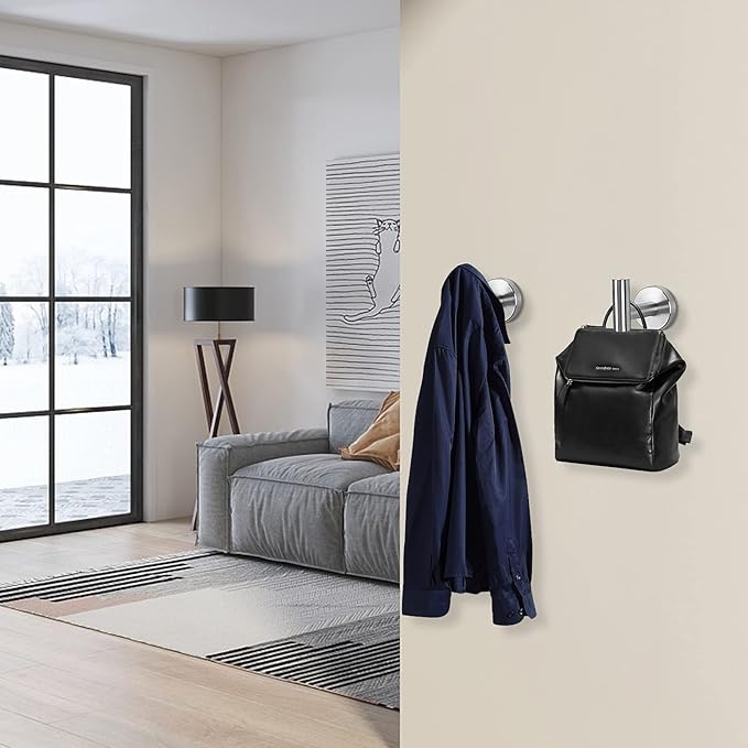 NearMoon Bath Towel Hooks- SUS 304 Stainless Steel Robe Hook Holder, Heavy Duty Coat Hook for Bathroom Livingroom Hotel Kitchen Garage, Wall Mounted- 4 Pack (Brushed Nickel)