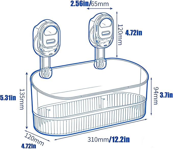 No-Drill Bathroom Suction Cup Storage Shelf - Waterproof Large Capacity Organizer Rack with Strong Suction & Easy Installation for Shower, Toilet, Vanity, Countertop (Clear)