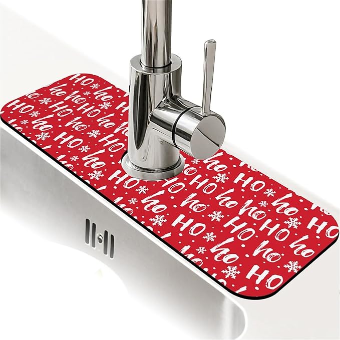 Faucet Draining Mat For Kitchen Sink, Christmas Hohoho Diatom Mud Absorbent Drain Pad For Bathroom Kitchen Sink Splash Guard Drying Mat