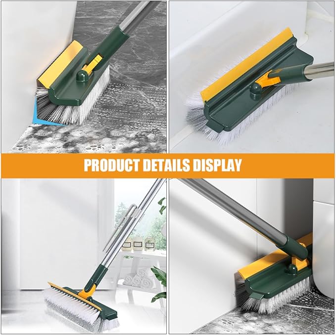 Long Handle Floor Brush and Shower Scrubber for Cleaning Bathroom Tiles, Green Multi-Purpose Deck and Carpet Scrub Brush for Home Floor Maintenance