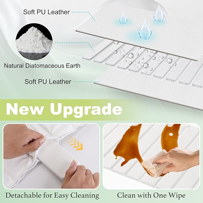 Large Stone Drying Mat for Kitchen Counter, Ultra Absorbent Diatomaceous Earth Mat with PU Leather Cover Stain-resistant Quick Dry/Foldable, Collapsible Dish Mats for Dishes Cups 23.6"x15.3"