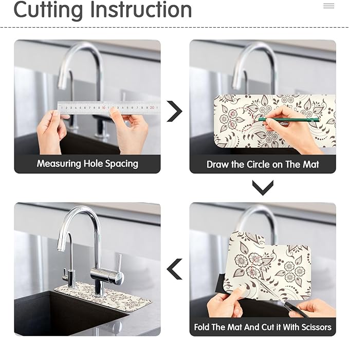 Kitchen Faucet Absorbing Mat Sink Splash Guard Behind Faucet Drip Catcher Trimmable for Bathroom RV Bar 30x5.4in 1PCS Arabesque Retro Floral