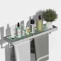 Bathroom Shelves Glass Bathroom Shelf with Towel Bar, Floating Shelves for Living Room/Study Room Tempered Glass Rectangular 1 Tier Organizer Wall Shelf (Chrome Polished, 20'')