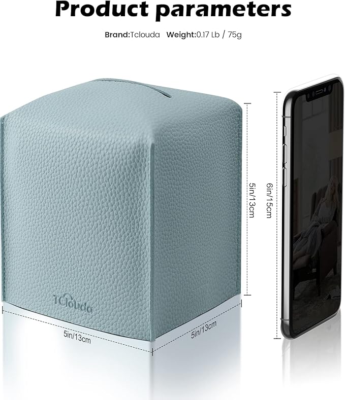 Tissue Box Cover for PU Leather, Modern Simple Solid Color Holder Square Tissue Bag, Ideal for Bathrooms,Office,Car,Nightstand,Outdoor Tent,Dining Table,5"X5"X5", Double Blue