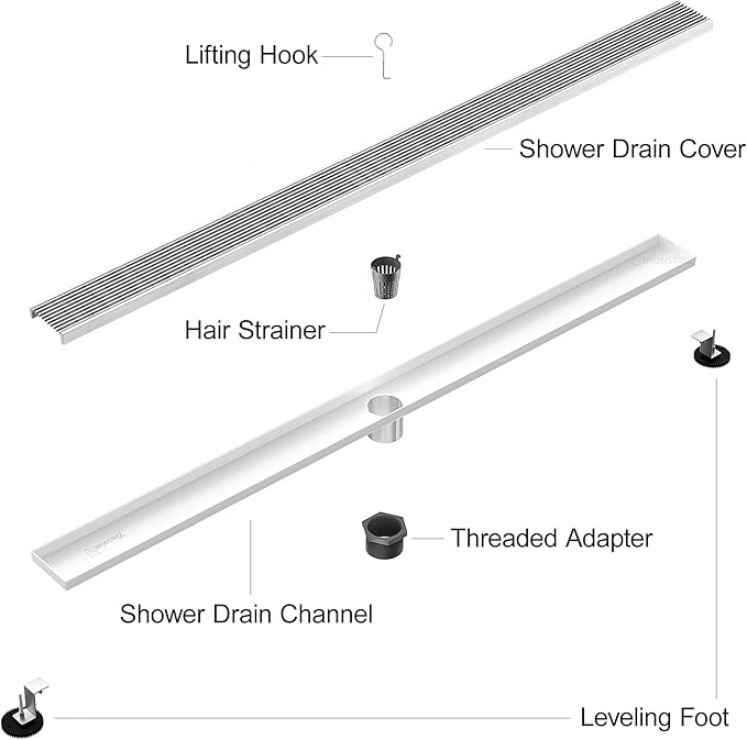 304 Stainless Steel Shower Drain, Removable Grate & Hair Catcher Bathroom Floor Drain with Waterproof Design for Tile Floor, CUPC Compliant (Brushed Finish, 36 Inch)