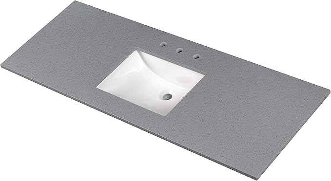 MSI Sparkling Gray Vanity Top with Under Mount Rectangle Single Bowl Ceramic Sink, Engineered Marble Stone, 4" CC Faucet Holes, 61"X22"