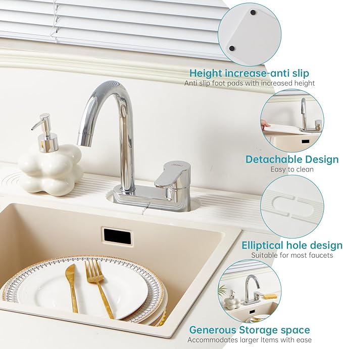 Stone Faucet Mat for Kitchen Sink with Oval Hole – 23.6" × 3.9" Diatomite Drying Stone Mat & Sink Protector, Quick-Dry Splash Guard Water-Absorbing Tray for Bathroom Counter（White.23.6" x 3.9"）