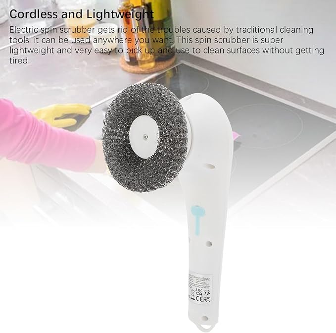 Electric Spin Scrubber, Cordless Bath Tub Power Scrubber Rechargeable Handheld Brush Scrubber with 5 Replaceable Brush Heads for Kitchen Bathroom Sink Window Bathtub