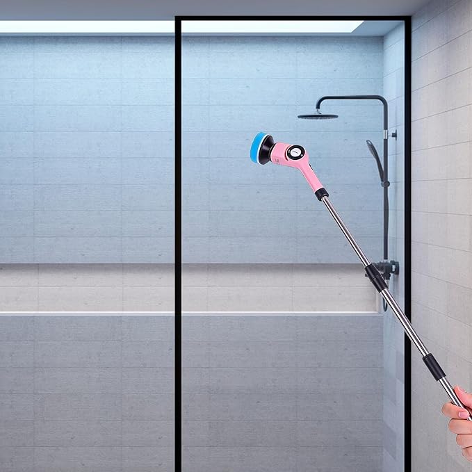 Generic Electric Brush Powerful Cordless Rechargeable Automatic Rotating Scrub Brush Set for Kitchen Bathroom Pink ABS 2000mAh Battery 100 Mins Working Time
