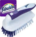 Fabuloso Cleaning Brush with Handle, Compact Handheld Household Scrub Brush for Kitchen, Bathroom, Baseboards, Tile and Floors, Firm Bristles for Indoor Surface Cleaning, White and Purple, 5.5 Inch