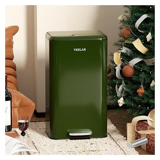 Kitchen 8 Gallon (30L) Trash Can - Stainless Steel Garbage Cans with Foot Pedal, Recycling Bin with Lid for Office Bathroom (Green)