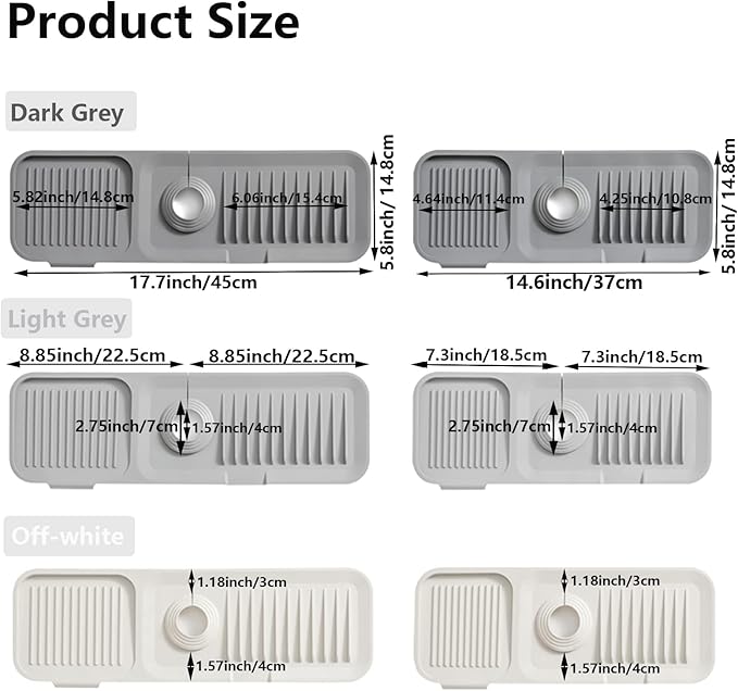 Kitchen Sink Splash Guard Sponge Holder for Kitchen Sink Silicone Faucet Handle Drip Catcher Tray Sink Protector for Kitchen Sink Faucet Mat Fits the Faucet Tube within 2.5"(Off-white, 17.7'')