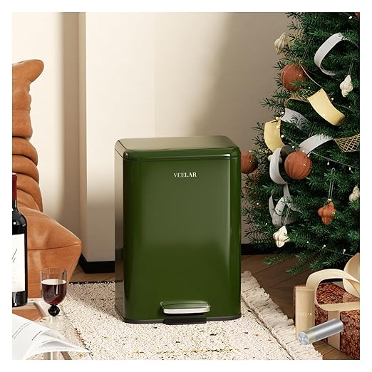 Kitchen 3.5 Gallon (13 L) Trash Can - Stainless Steel Garbage Bin with Foot Pedal, Recycling Bin with Lid for Livingroom Office Bathroom (Green)