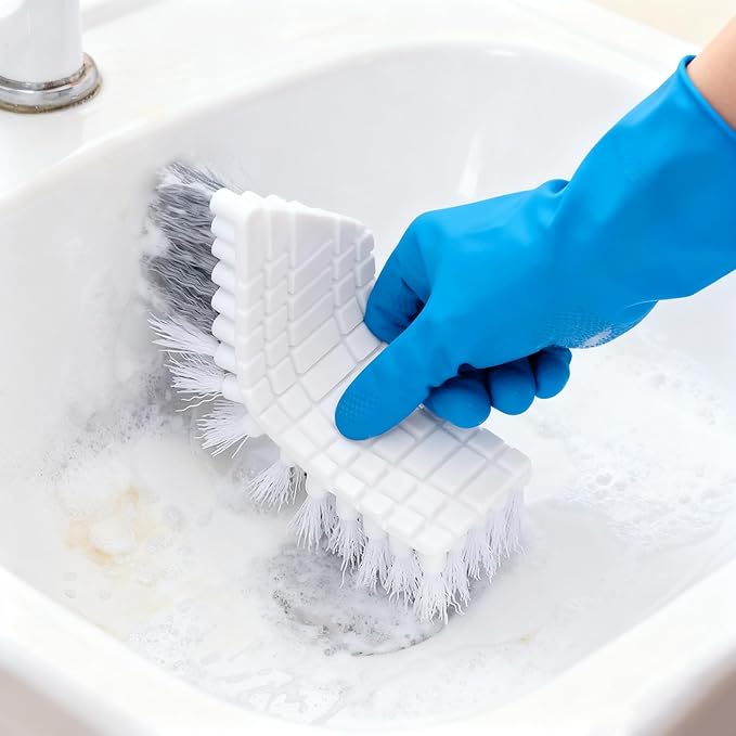 Kitchen Sink Brush, V Shape Corner Cleaning Brush Set, Bendable Potato Vegetable Scrubber Brush with Medium Bristle, Hand Scrubber for Sink, Toilet, Tile, Floor, Bathroom (Set of 2)