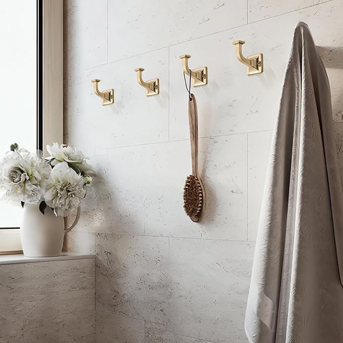 TUNNY 3 Pack Coat Hooks - Champagne Bronze Robe Hooks Decorative Wall Hooks for Bathroom Bedroom Kitchen Towel Robe Clothes Cabinet Closet Bathroom Hardware