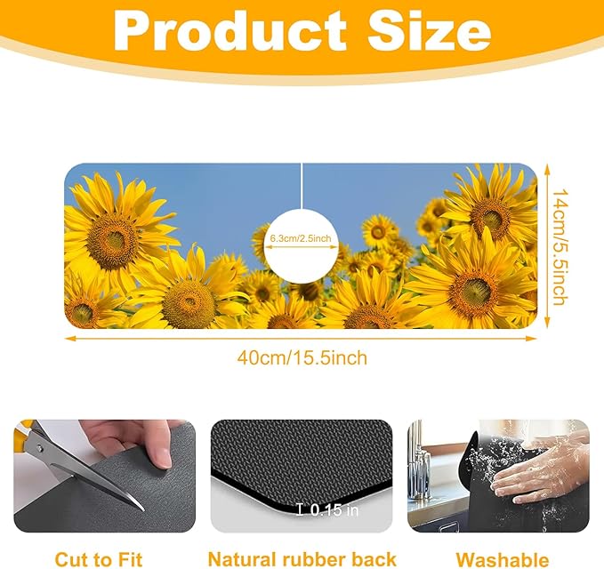 2 Pack Sunflower Field Sink Faucet Absorbing Mat Sunflowers Blooming Super Absorbent Fast Drying Mat Sink Gadgets Behind Faucet Sinkmat for Kitchen Bathroom, 15.5"x5.5"