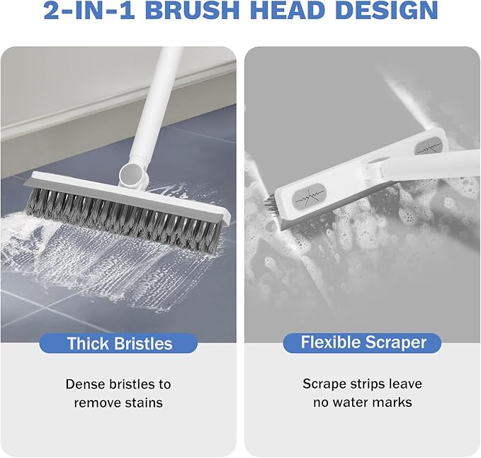 SetSail Grout Cleaner Brush with Long Handle & Compact Size Toilet Bowl Brush and Holder, V-Shaped Floor Scrub Brush Swivel Grout Brush Stiff Bristle Floor Grout Scrubber for Bathroom
