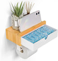 Domax Compact 7.36" Bamboo Toilet Paper Holder with Shelf and Storage Drawer - Wall Mount or Adhesive Bathroom Organizer for Tampons, Small Items, Space-Saving Design, Nature&White