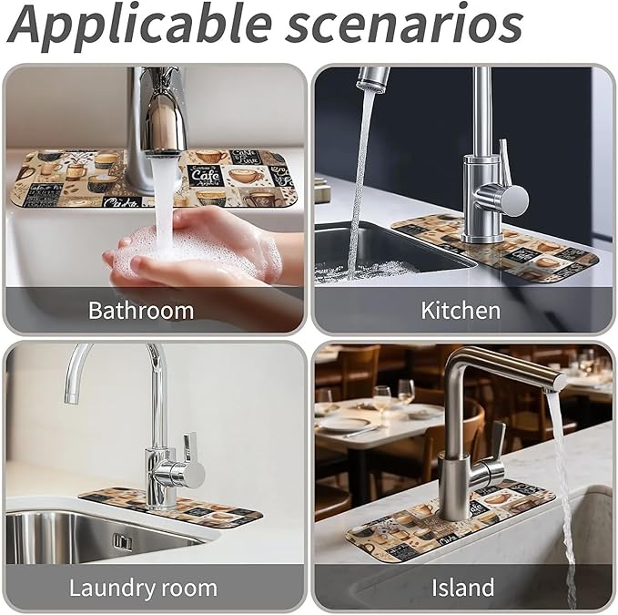 Kitchen Sink Splash Guard，-coffee Faucet Mat Sink Gadgets-Super Absorbent Fast Drying Mat Drip Catcher for Kitchen, Bathroom,Sink Mat, Dish Drying Mat, Bathroom(15" X 5.5" )