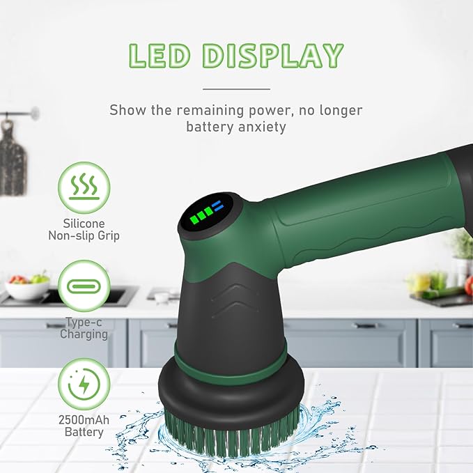 DAESUNG Electric Spin Scrubber, Electric Bathroom Scrubber with 6 Replacement Heads Electric Cleaning Brush, Shower Scrubber for Cleaning Bathtub, Car, Window, Floor, Stove, Tile
