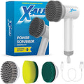 Electric Spin Power Scrubber - Rechargeable Lightweight Waterproof Cordless 2-Speed Control Cleaning Tool with 2 Spin Brush Heads - White