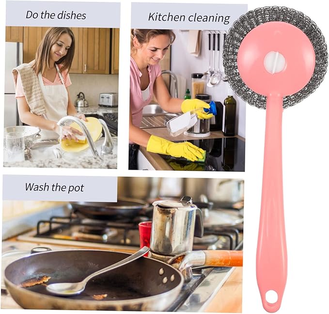 Cabilock Kitchen Handle Pot Brush Set 8pcs Steel Scrubbers for Dish Cleaning Heavy-Duty Kitchen Cleaning Tool Stiff Bristles for Pots Pans and Grout
