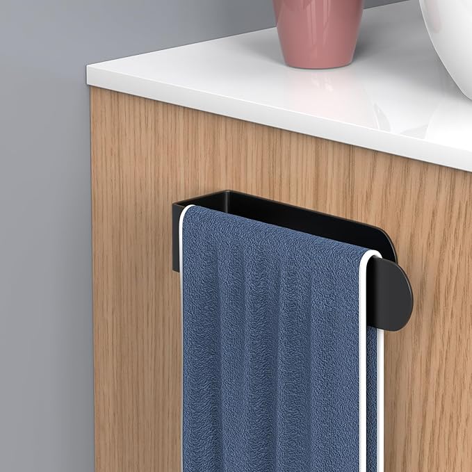 HUFEEOH Hand Towel Holder, Black Hand Towel Bar, Stainless Steel Self Adhesive Bathroom Towel Bar Stick on Wall