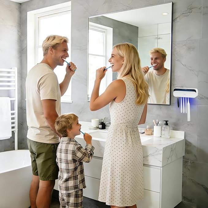 iHave Toothbrush Sanitizer Holder with 360° Disinfection, Mold & Odor Removal | Auto-Cycle UVC, 100M Ions & Fan Drying | Wall Mounted 5-Slot Toothbrush Holders for Bathrooms,Toothbrushes & Razor