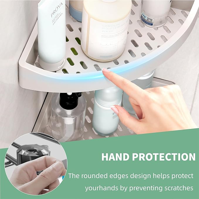 Corner Caddy Bathroom Shower Shelf Wall Mounted No Drilling Storage Shelves rack Adhesive Triangle Baskets ABS Bathroom Kitchen toilet Storage Basket Bathroom Accessories (Z 330 Light grey)