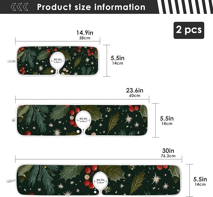 Sink Faucet Absorbing Mat Kitchen Sink Splash Guard Splash Faucet Drip Catcher for Bar RV Bathroom 2PCS 23.6x5.5in Green Christmas Holly Berries Pine Needles Leaves