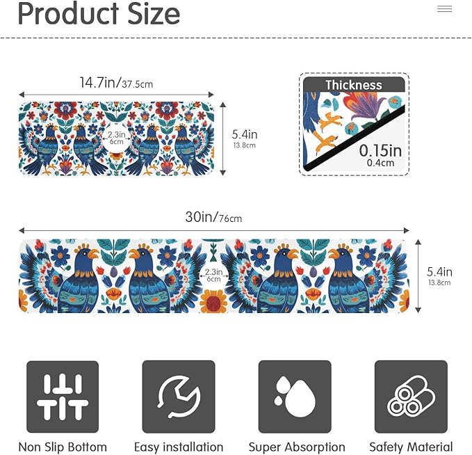 Mexico Eagles Flowers Blue Kitchen Sink Splash Guard Sink Faucet Mat Faucet Handle Drip Catcher Drain Mats for Kitchen Bathroom Countertop Absorbent Dish Drying Pad 2Pack 14.7x5.4IN