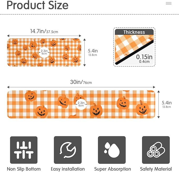 Halloween Orange Plaid Pumpkins Kitchen Sink Splash Guard Faucet Mat Diatomite Absorbent Pad for Bathroom RV 14.7x5.4in 1PCS water