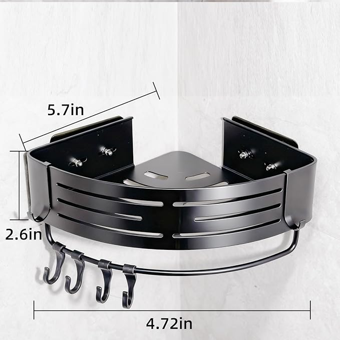 Adhesive Shower Caddy,2 Pack Corner Shower Caddies,Aluminum Shower Shelves,Bathroom Organizer No Drilling Shower Shelves for Bath, Kitchen, Home Storage(Black)