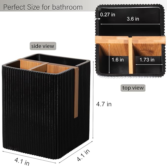 rejomiik Toothbrush Holders for Bathrooms Countertop, 3 Slots Electric Tooth Brushing and Toothpaste Storage Organizer Stand for Toiletries and Beauty Accessories, Black