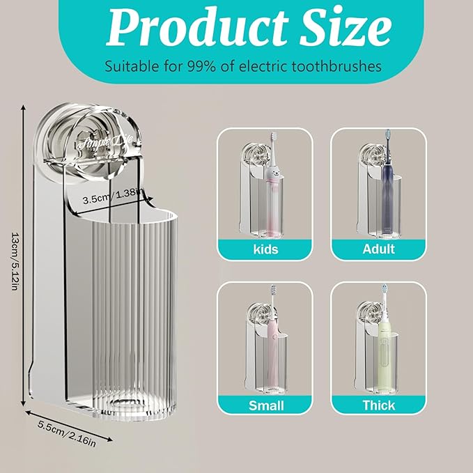 4 Pack Electric Toothbrush Holders for Bathroom, Wall Mounted Clear Electric Toothbrush Organizer, Self Adhesive Bathrooms Toothbrush Storage for Shower, Saving Space and Keep Drying (Grey)