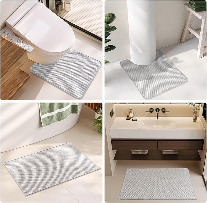 Bathroom Rugs Non Slip Washable, Super Absorbent Thin Bath Mat Quick Dry Low Pile Bathroom Rug, Light Grey 20"x48"