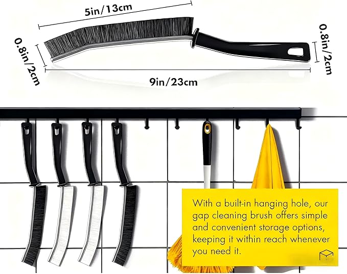 Crevice Cleaning Brush(9.2x0.8 inches),car wash Brush,Long Handle Crevice Cleaning Brush Set, Black, for Bathroom Kitchen and Tile-3pcs