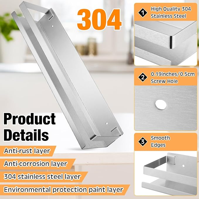 Lallisa 4 Pieces Stainless Steel Shelf Bathroom Shower Floating Shelves Wall Mounted Shower Caddy Basket Shelf Storage Organizer Shelves for Bathroom, Kitchen, Living Room, Silver, 15.75 Inch