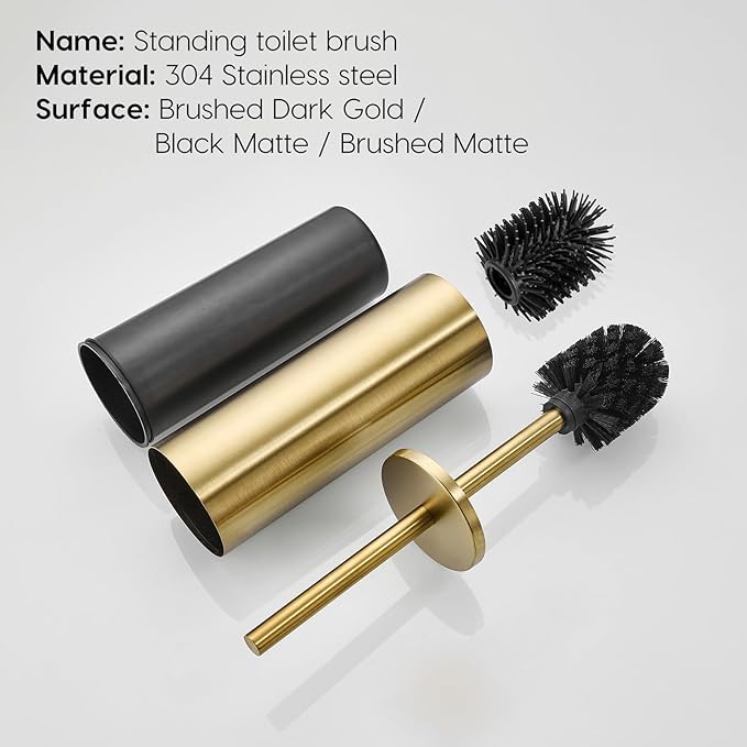 Toilet Bowl Brush Stainless Steel Gold Toilet Brush and HolderSet，Silicone + Bristle Dual-Head Toilet Brush Holder (Gold)