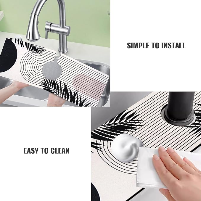 Sink Faucet Absorbing Mat, 2 Pack Drying Mat Around Faucet Sink Splash Guard Behind Faucet Sinkmat For Kitchen Bathroom Island Rv 24 * 5.5 Inch (60 * 14 cm)