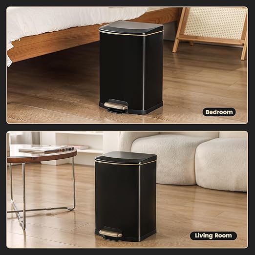 ELPHECO Bathroom Trash Can with Lid 4 Gallon / 15.1 Liter Stainless Steel Garbage Bin with Pedal Black Trash Can with Removable Inner Bucket for Kitchen (Matte Black)