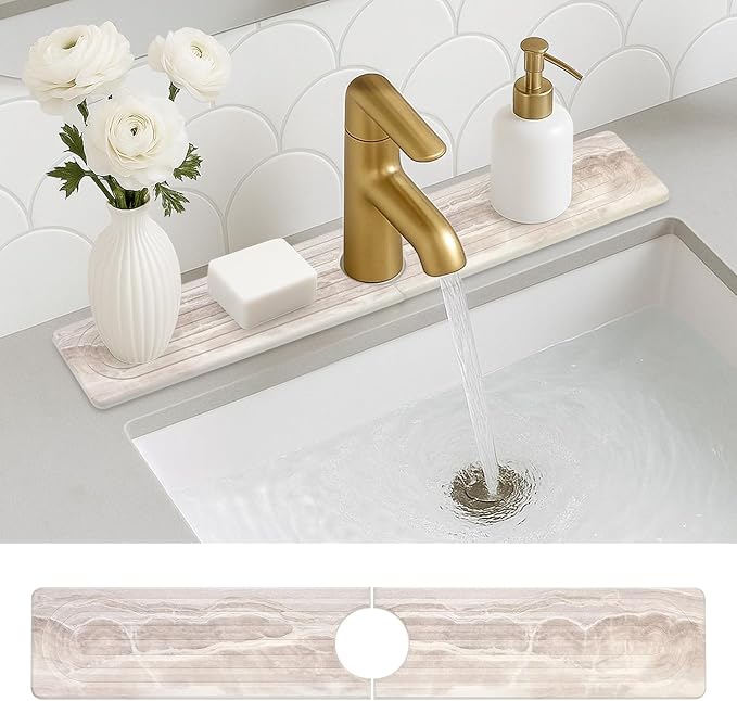 Large Stone Faucet Mat for Kitchen Sink Water Catcher Diatomite Quick Dry Stone Mat Kitchen Sink Splash Guard Protectors Water Absorbing Tray Absorbent Faucet Mats for Bathroom Counter Accessories