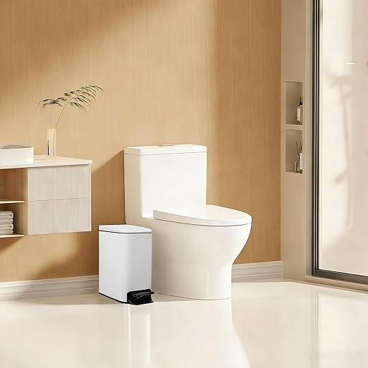 6 Liter 1.6 Gallon Small BathroomTrash Can with Soft Lid W5.9 in Slim Garbage Can with Inner Bucket Dust Bin Waste Bin Bathroom Garbage Can Pedal Powder Coated Metal White
