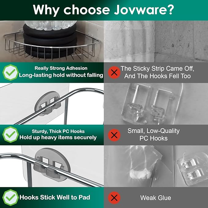 Shower Caddy Adhesive Replacement Stickers Sticker Shelf Basket Strips Suction Hooks Large Strong Hook for Bathroom Storage Corner Transparent Shelves Wall Mount 2 Hooks 6 1/2"