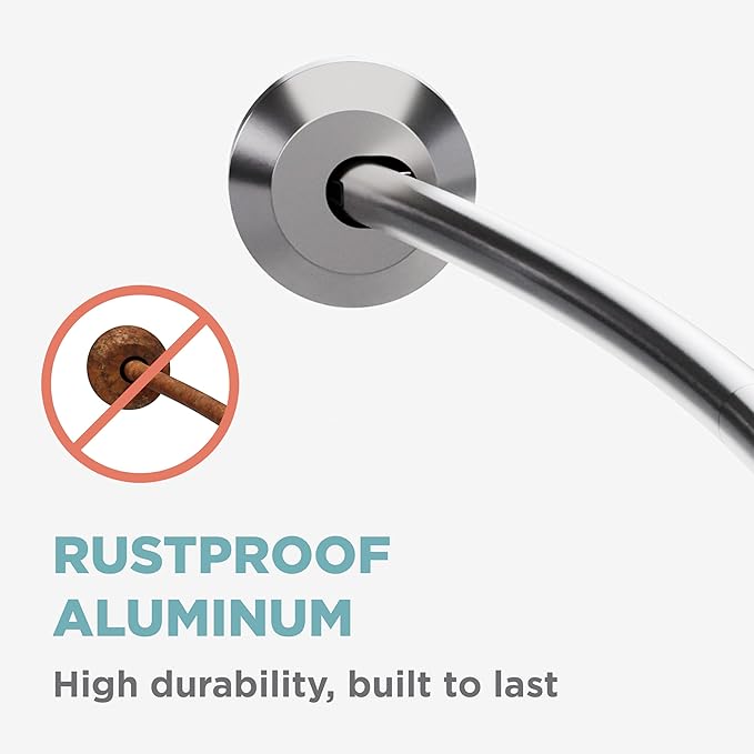 Zenna Home Rustproof Curved Shower Curtain Rod, No Drill Tension or Permanent Mount Adjustable Curved Shower Rod for Bathroom, Easy Install, Rounded for Extra Room, 50 to 72 Inches, Brushed Nickel