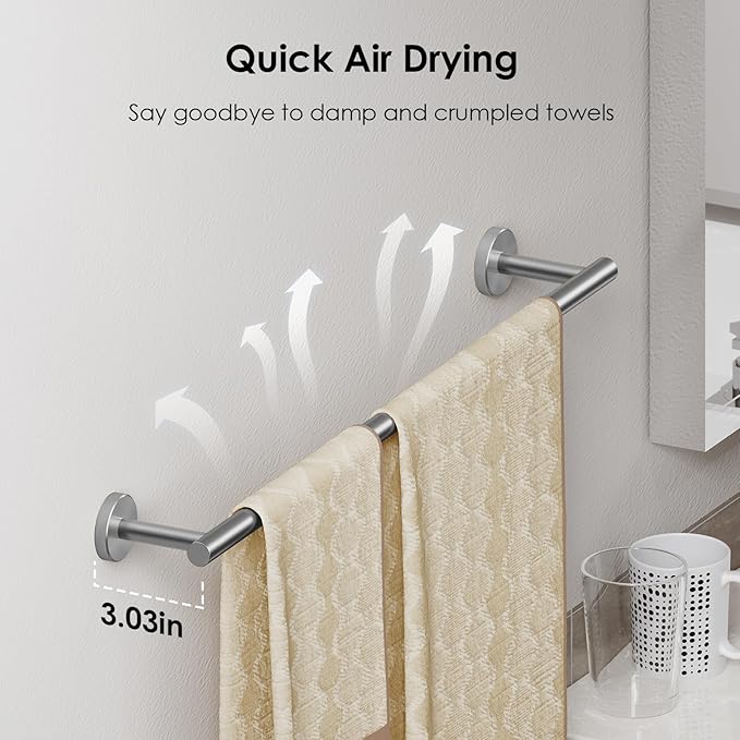 FORIOUS Towel Racks for Bathroom Wall Mounted, Stainless Steel Bathroom Towel Rack 24 Inch, Includes Wall Mounting Hardware (Brushed Nickel, Total Length 26-Inch), 2 Pack
